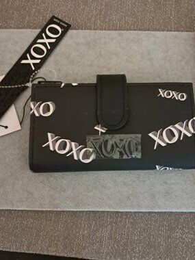XOXO Black Logo Print Wallet Snap Closure